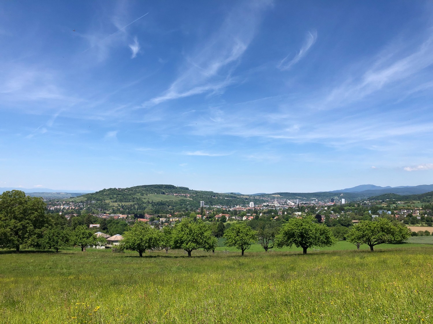 Lungo la salita verso il monte St. Chrischona: veduta sul comune di Bettingen.