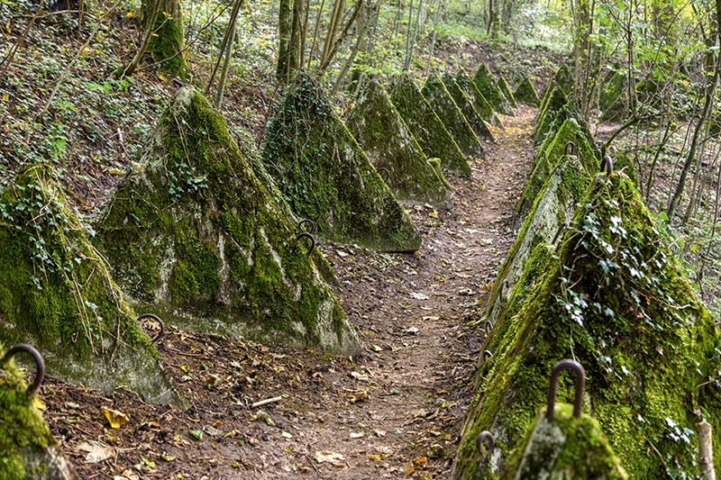 Die mit Moos und Flechten überwachsenen Betonklötze erinnern an eine riesige Toblerone. Bild: Markus Ruff