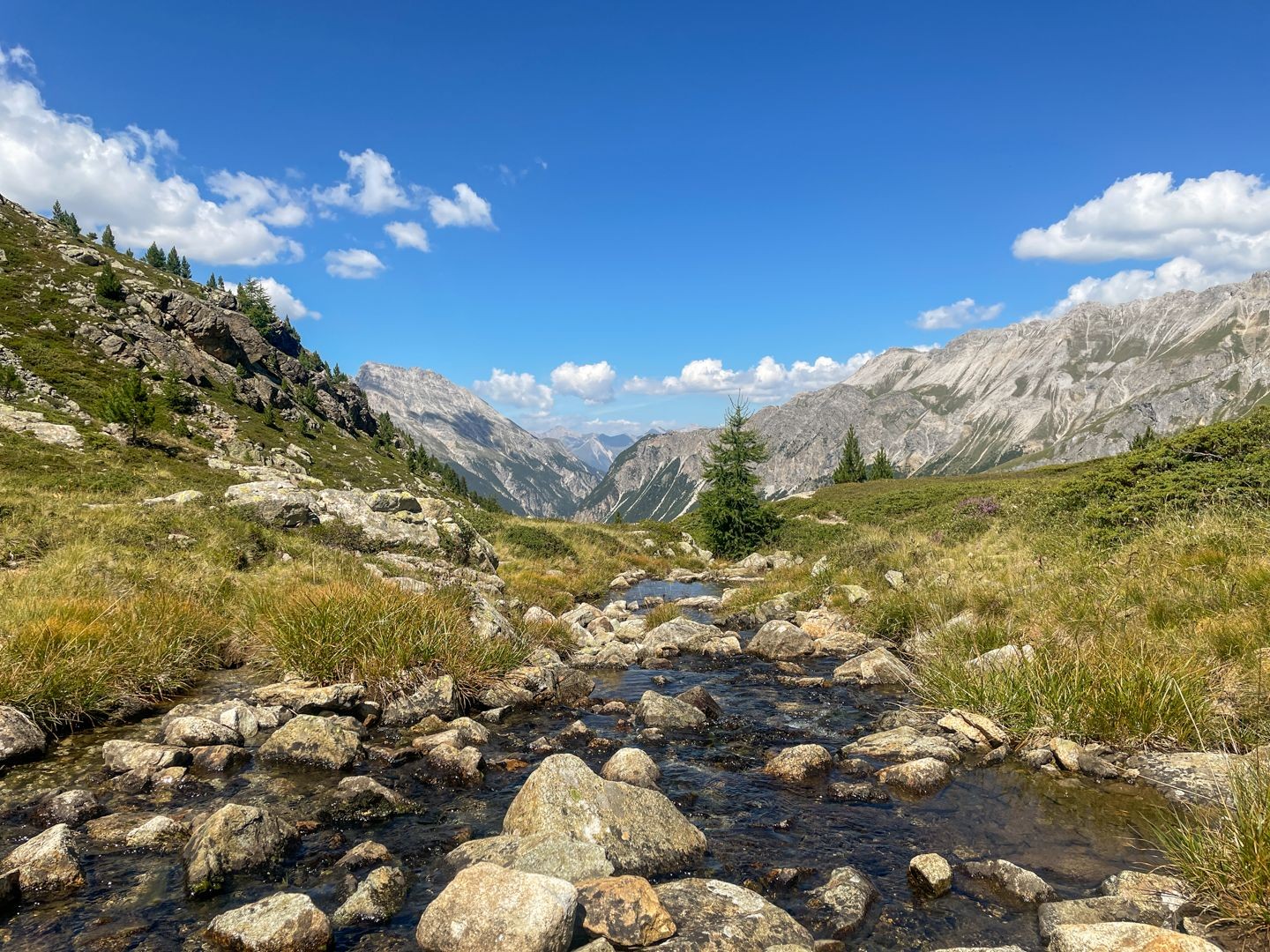 Eaux sauvages et panorama grandiose au Lajets digl Crap Alv.