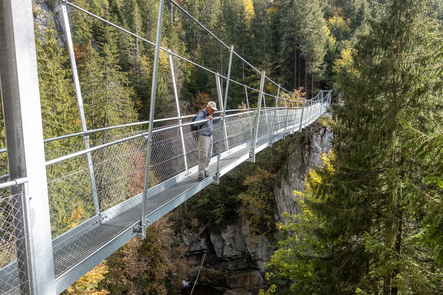 Die neue Hängebrücke beim Chessiloch überwindet erosionsgefährdetes Gelände und bietet attraktive Tiefblicke in die Schlucht. Bilder: Fredy Joss