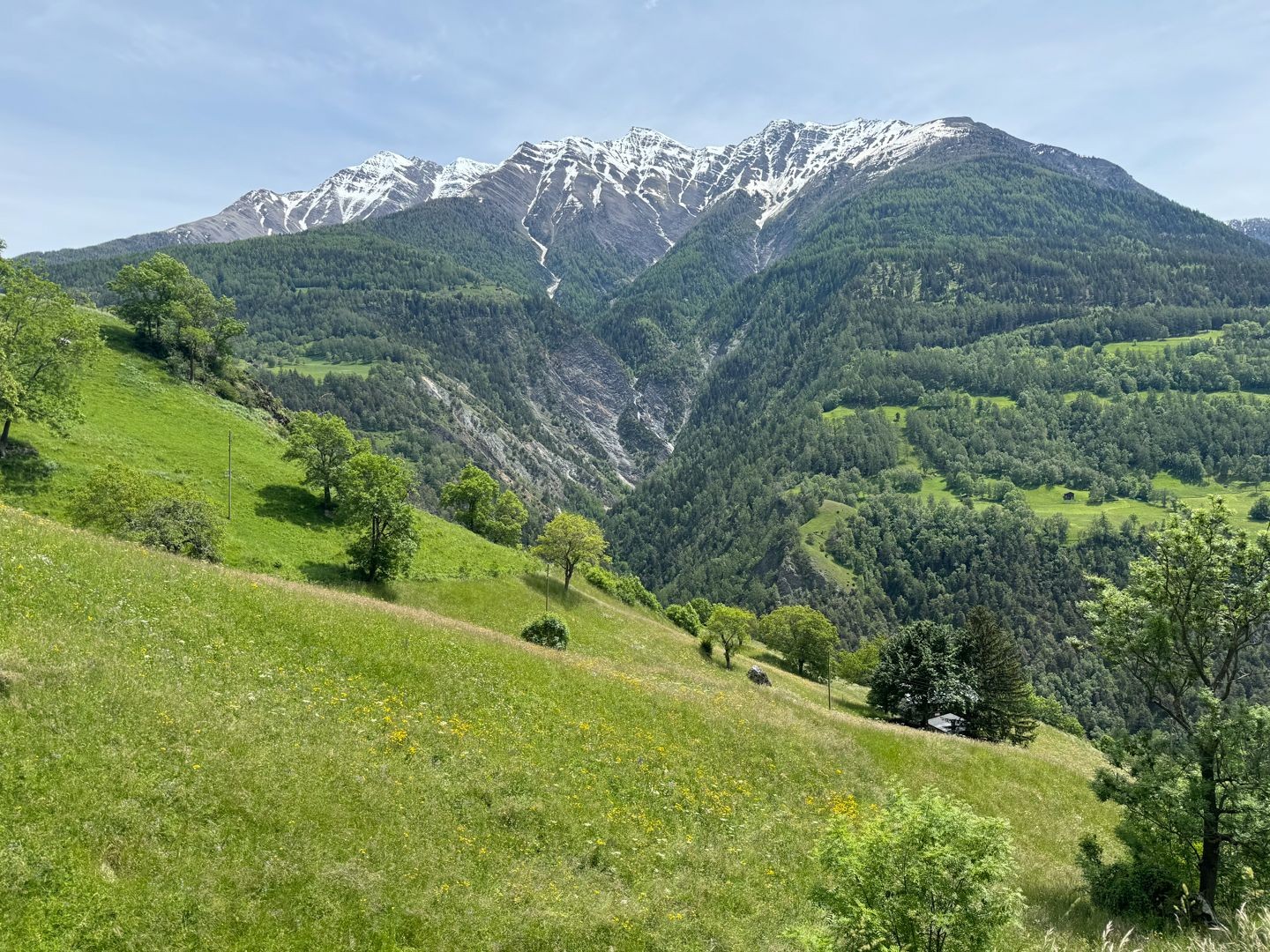 Superbe vue sur les sommets valaisans enneigés