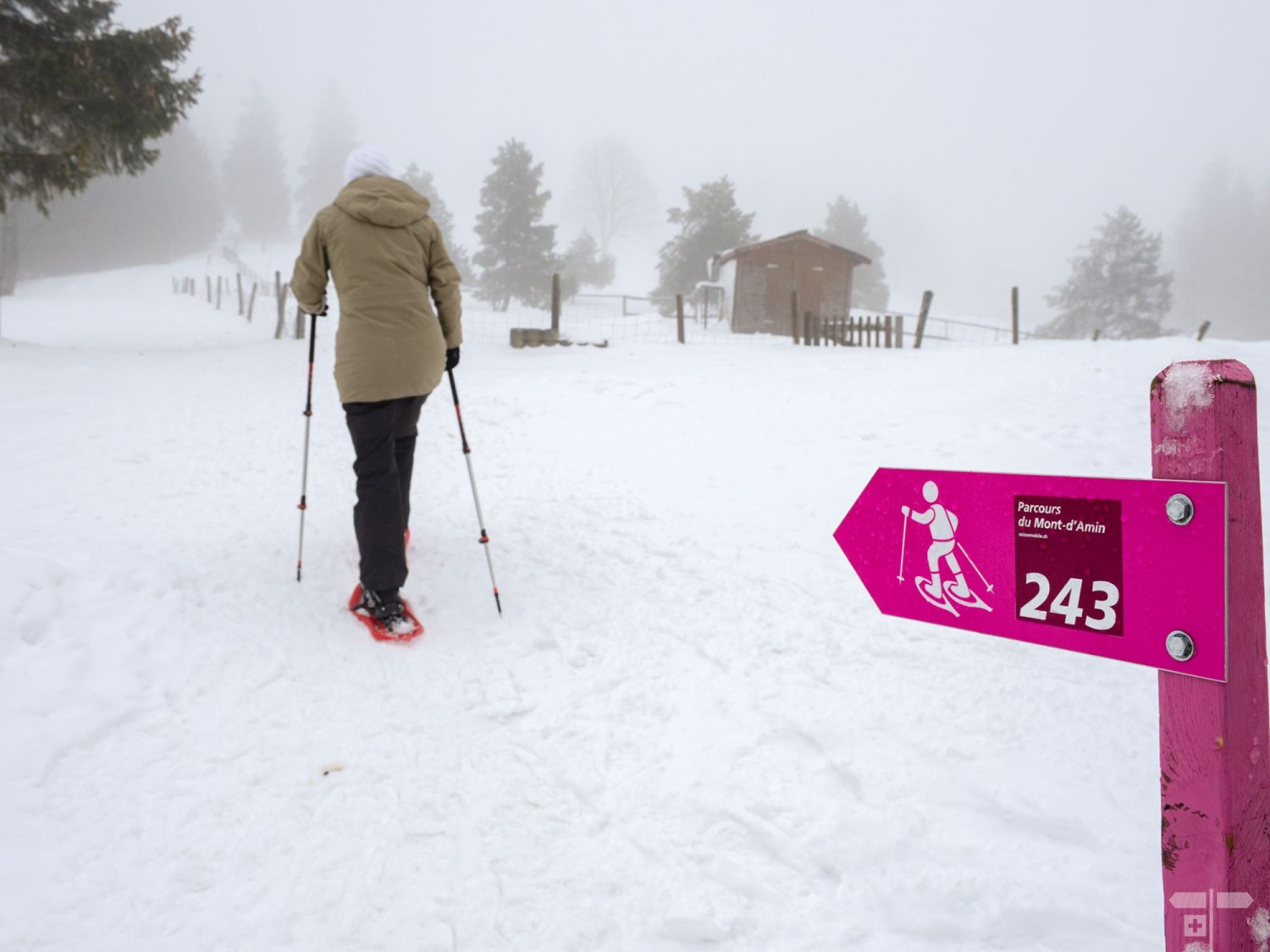 Début du parcours en raquettes sur le col de la Vue des Alpes.