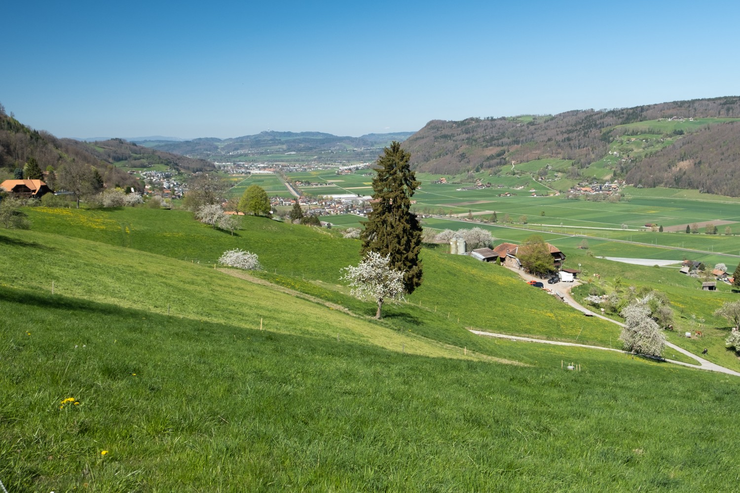 Auch der Blick hinunter ins Gürbetal und zurück Richtung Bern lohnt sich. Bild: Markus Ruff